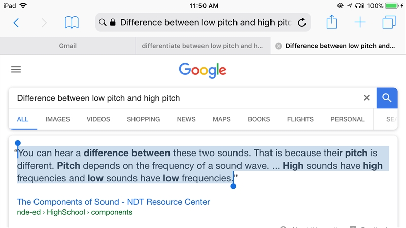 Differentiate between low pitch and high pitch-example-1