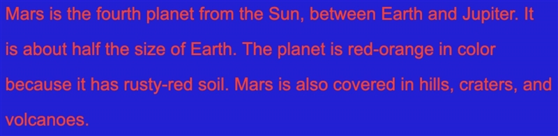 Which planet is covered with red, iron-oxide dust? A. Mercury B. Venus C. Earth D-example-1