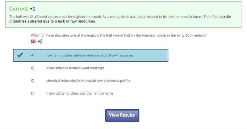 Which of these describes one of the impacts the boll weevil had on the American south-example-1