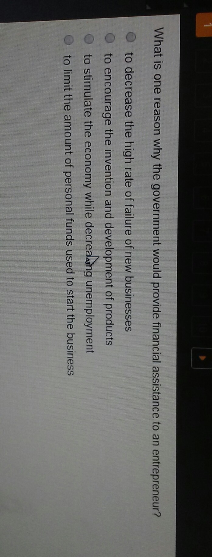 What is one reason why the government would provide financial assistance to an entrepreneur-example-1