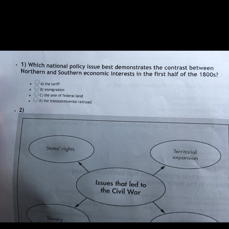 Which national policy issue best demonstrates the contrast between northern and southern-example-1