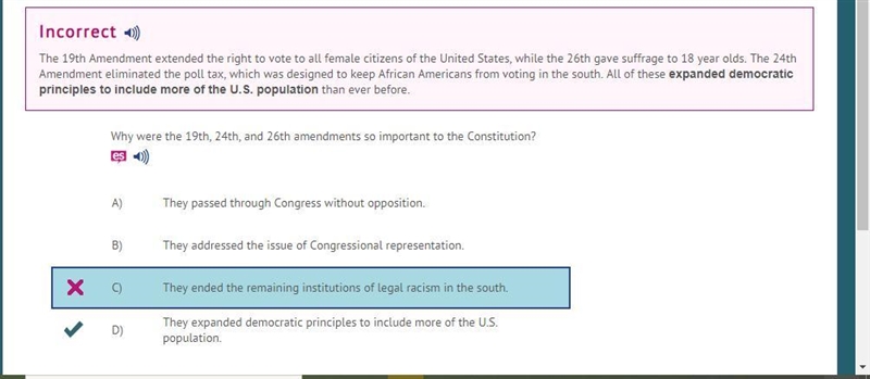 Why were the 19th, 24th, and 26th amendments so important to the Constitution? A) They-example-1