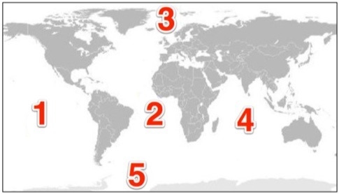 Which number represents the Pacific Ocean? A) 1 B) 2 C) 3 D) 4-example-1