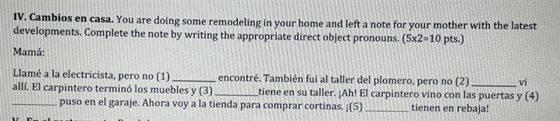 Spanish fill in the blank with direct object pronouns-example-1