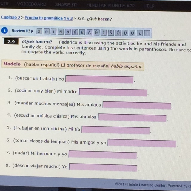 Answers 1-8. New to Spanish, have been struggling on this for an hour. Pls help-example-1