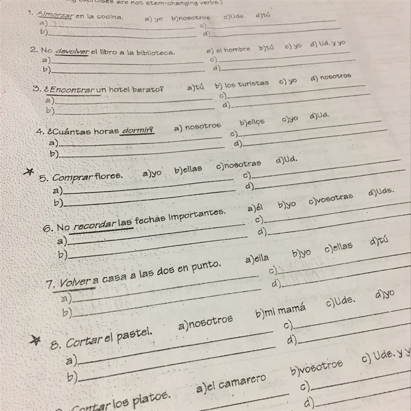 I need to know how to change the infinite to agree with the indicated subjects-example-1