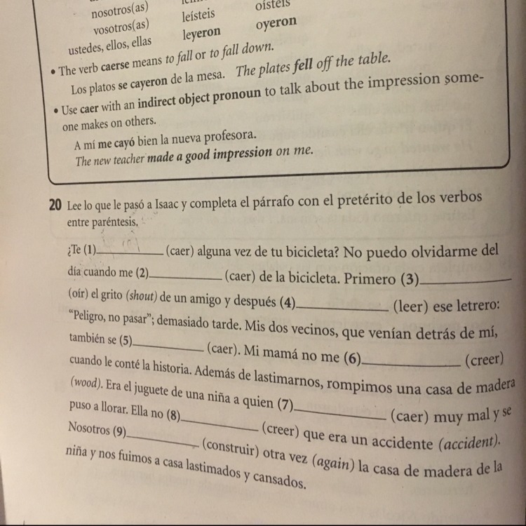 Lee lo que le pasó a Isaac y completa el párrafo con el pretérito de los verbos entre-example-1