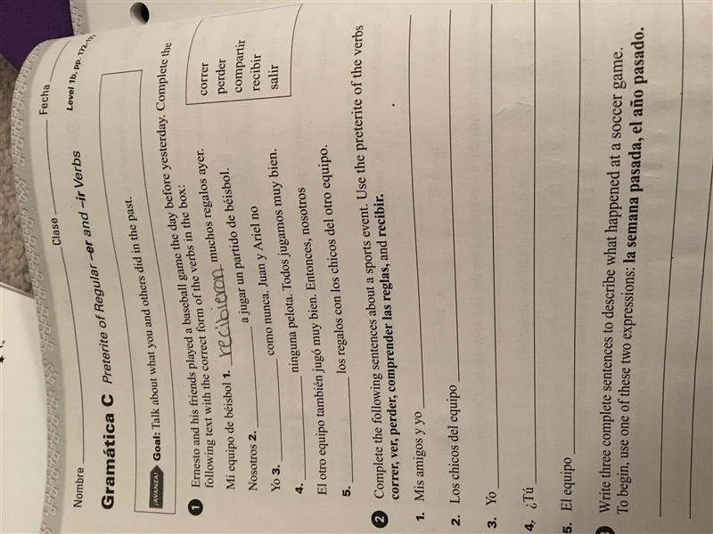 Please help me with my Spanish homework, by completing this, activities 1 and 2-example-1