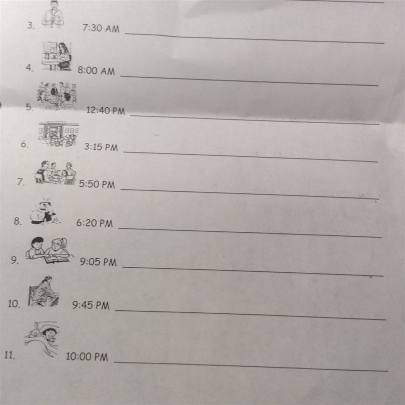 Tell what time it is at each point in the day using es la or son las.-example-1