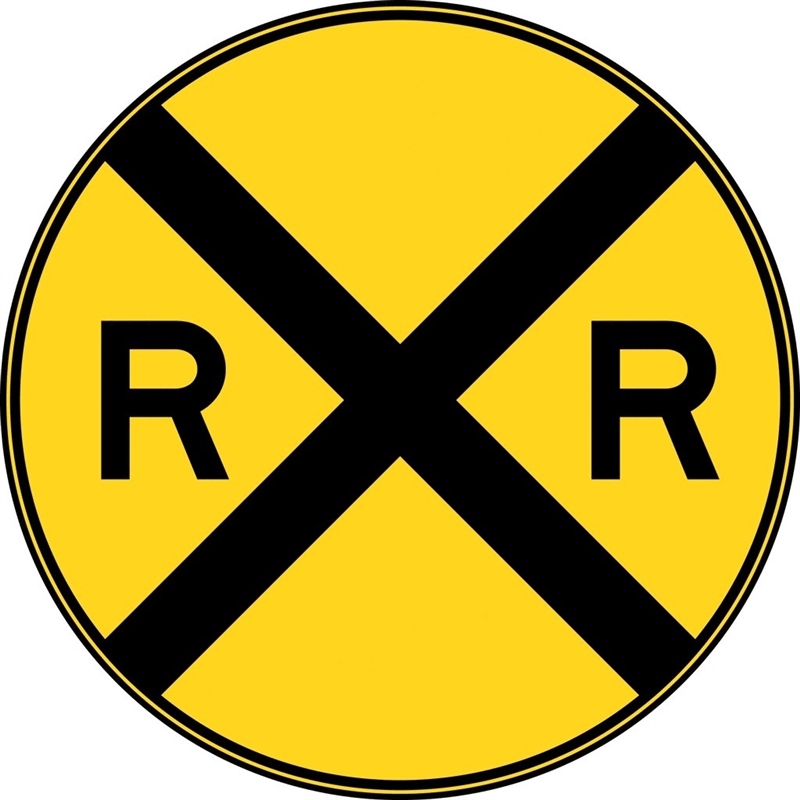 Railroad crossing signs are _____-shaped circular rectangular octagonal-example-1