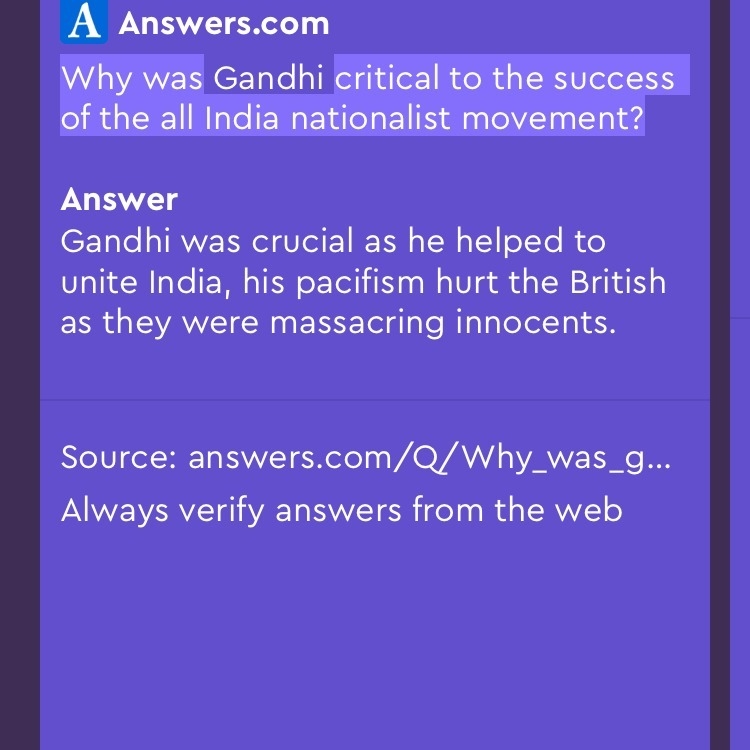 Why was Ghandi critical to the success of the all India nationalist movement-example-1