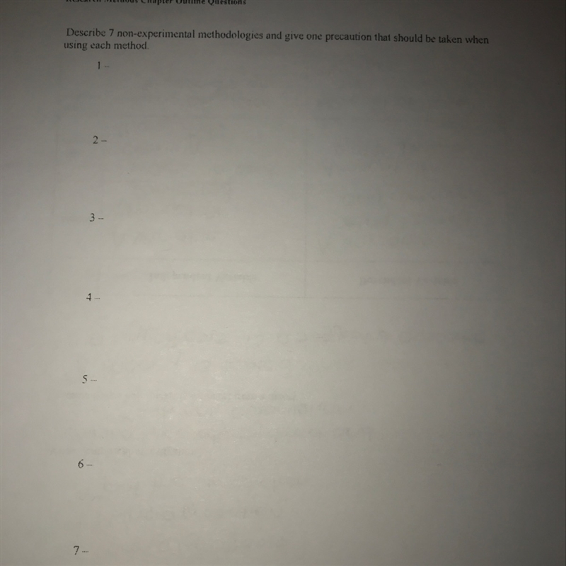 Describe 7 non-experimental methodologies and a precaution??-example-1