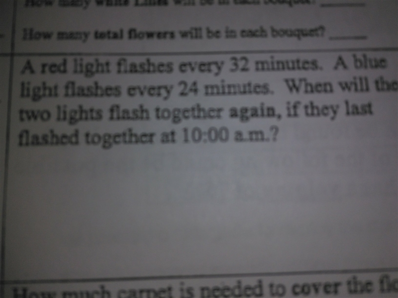 A red light flashes every 32 minutes. A blue light flashes every 24 minutes. when-example-1