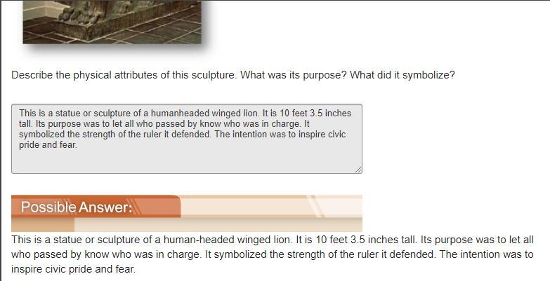 Describe the physical attributes of this sculpture what is purpose what did symbolize-example-1