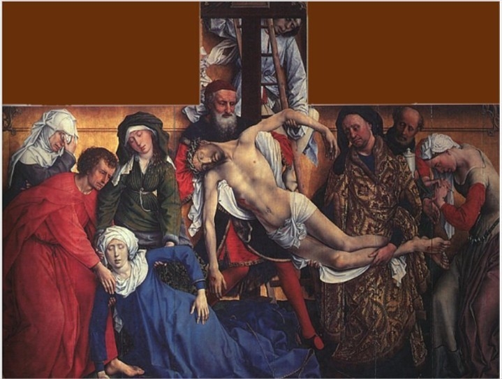 What characteristics of rogier van der weyden's style are seen in his painting the-example-1