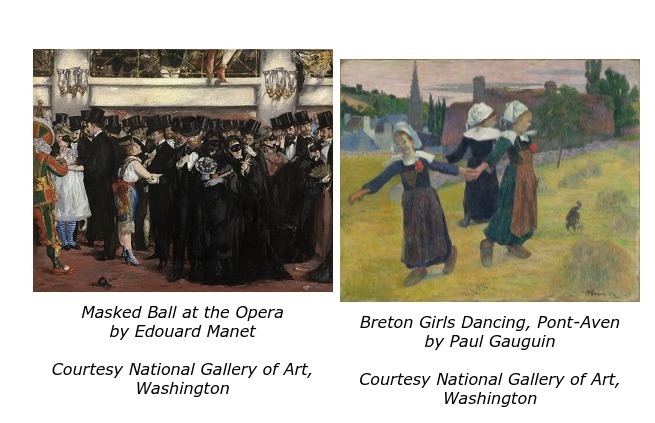 What type of celebration do the colors in Manet’s painting suggest, in contrast to-example-1