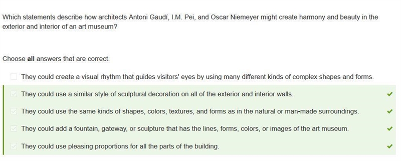 Which statement describe how architects Antoni Gaudi, I.M. Pro and Oscar Niemeyer-example-1