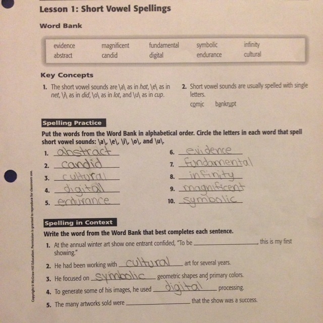 Help me with 1-2 for Key concepts and 1 and 5 for spelling in context! Also correct-example-1