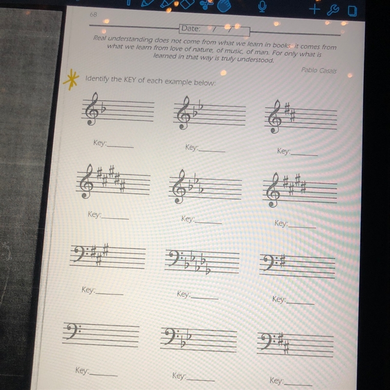 Identify the key of each example below. (music!)-example-1