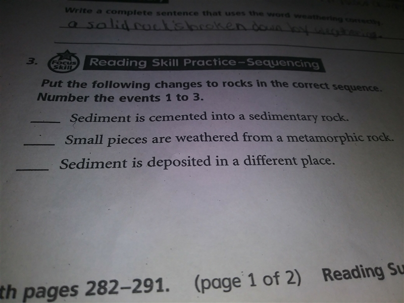 put the following changes to rock in the correct sequence. Sediment is cemented into-example-1