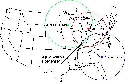 Where are the three seismographs used to find the epicenter of this earthquake located-example-1