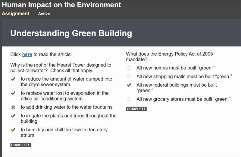 Why is the roof of the Hearst Tower designed to collect rainwater? Check all that-example-1