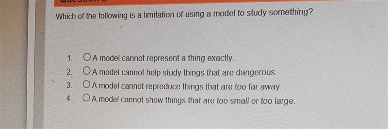 Which of the following is a limitation of using a model to study something?-example-1