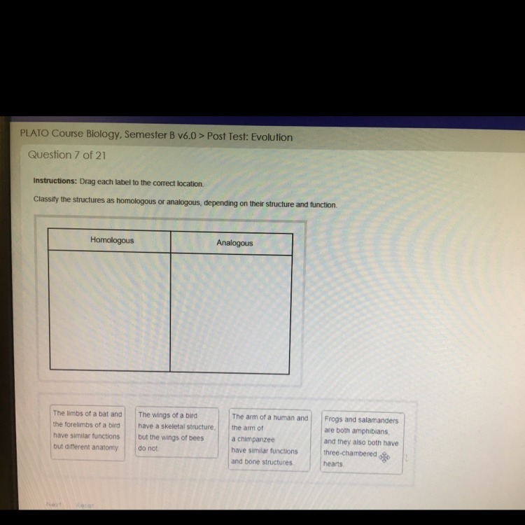 Classify the structures as homologous or analogous , depending on their structure-example-1