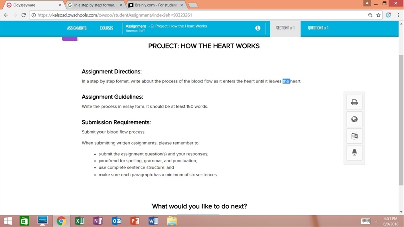 In a step by step format, write about the process of the blood flow as it enters the-example-1