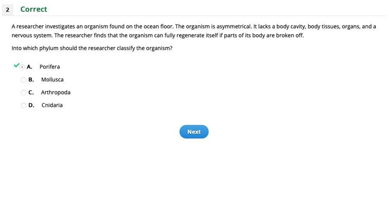 A researcher investigates an organism found on the ocean floor. The organism is asymmetrical-example-2