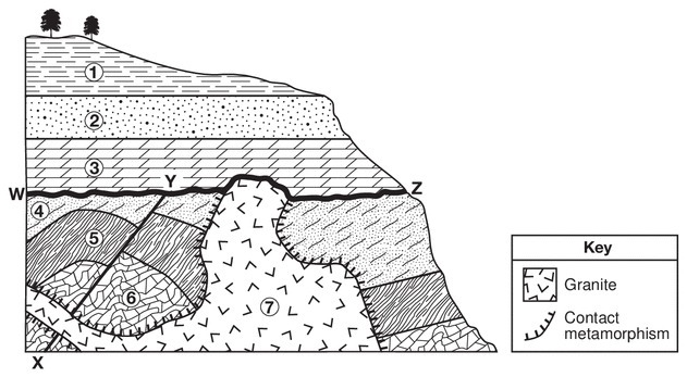 Identify two processes that formed the unconformity at WZ-example-1