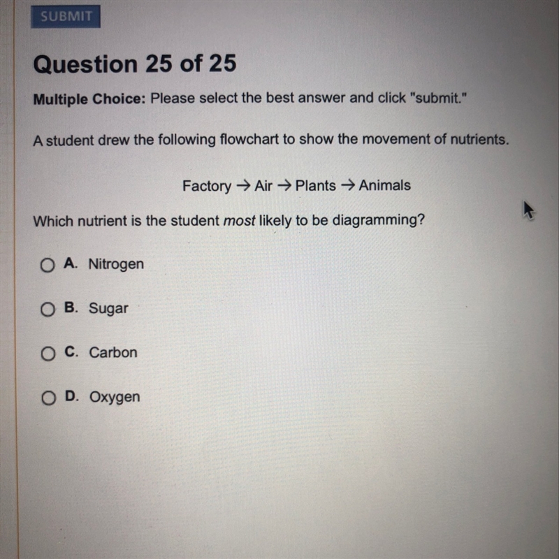 A student drew the following flow chart to show the movement of nutrients A nitrogen-example-1