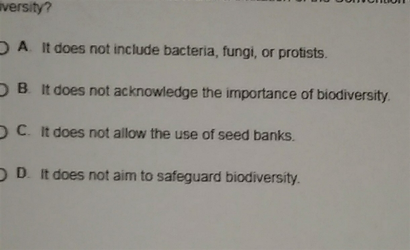 Which of these sentences describes a limitation of the convention on biological diversity-example-1