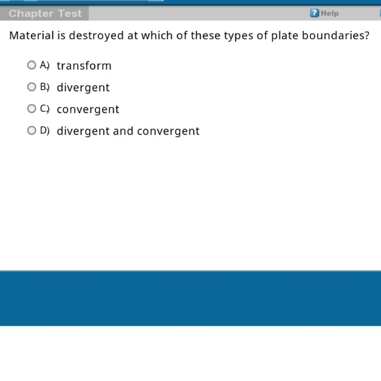 Material is destroyed at which of these types of plates boundaries?-example-1