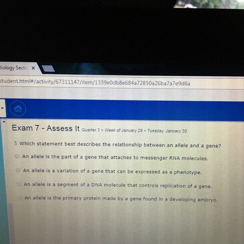 Which statement best describes the relationship between an allele and a gene???-example-1