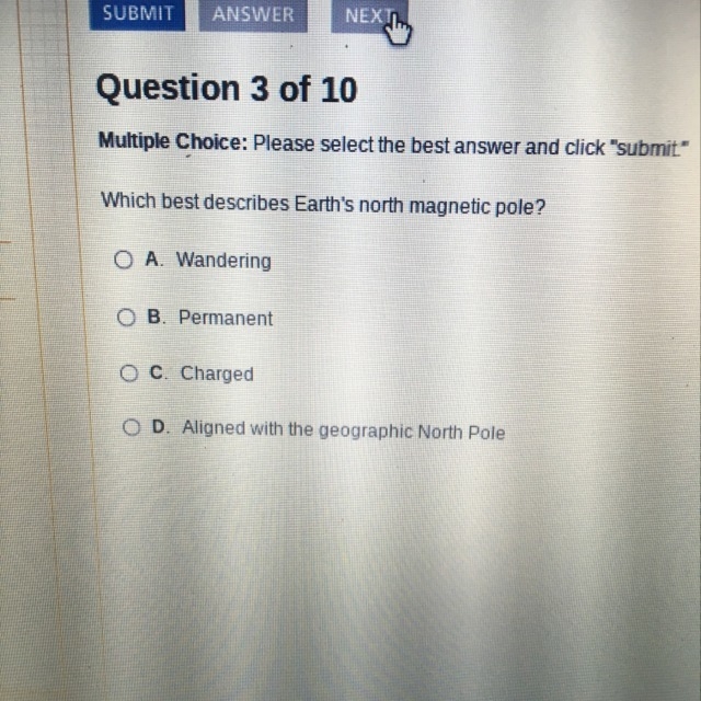 Which best describes earths north magnetic pole-example-1