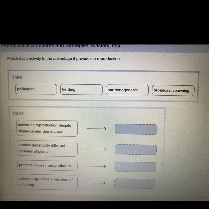 Match each activity to the advantage it provides in reproduction??-example-1