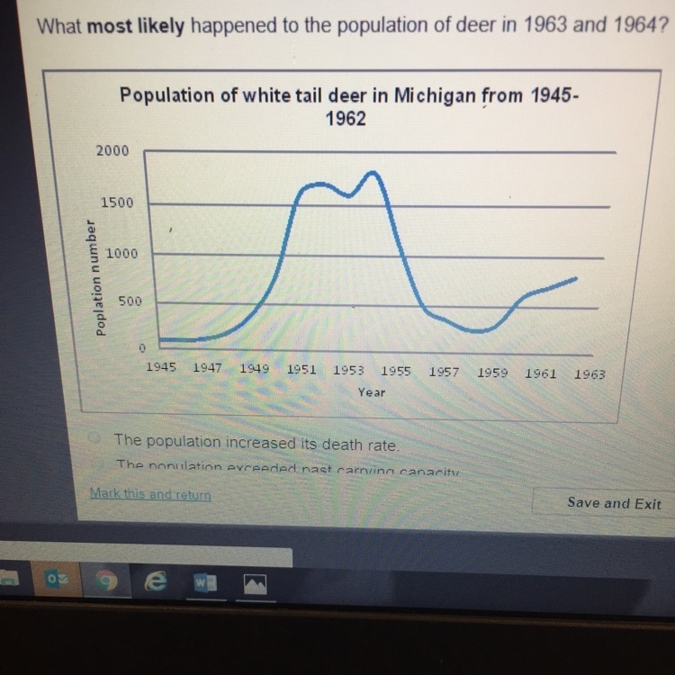 Which most likely happen to the population of deer in 1963 A. The population increased-example-1