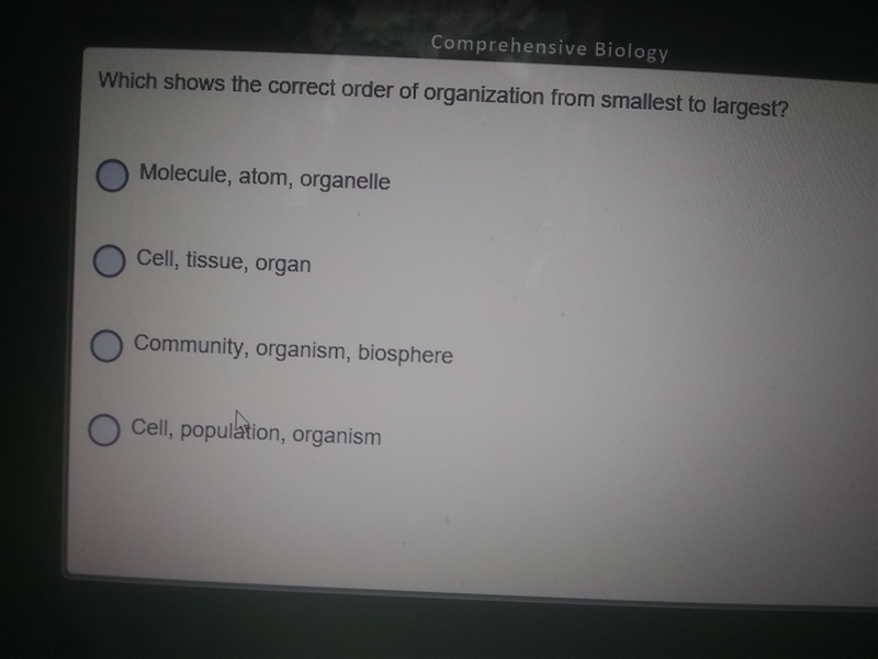 Which shows the correct order of organization from smallest to largest?-example-1