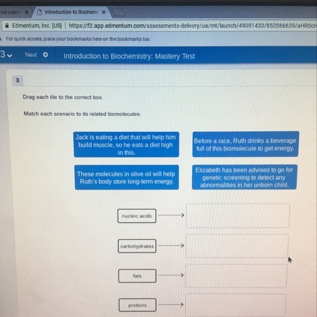 Match each scenario to it’s related bio molecules-example-1