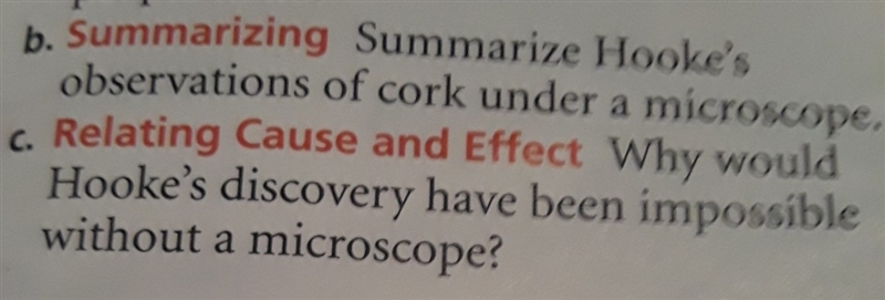 summarize Hooke's observations of a cork under a microscope, why would Hooke's discovery-example-1