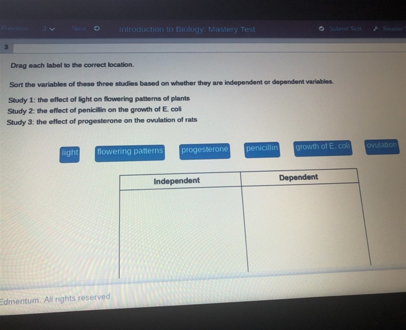 Sort the variables of these three studies based on whether they are independent or-example-1