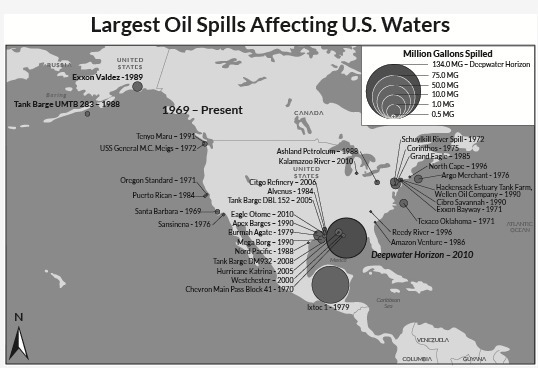 The map shows the locations of the major oil spills in the United States since 1969. Based-example-1