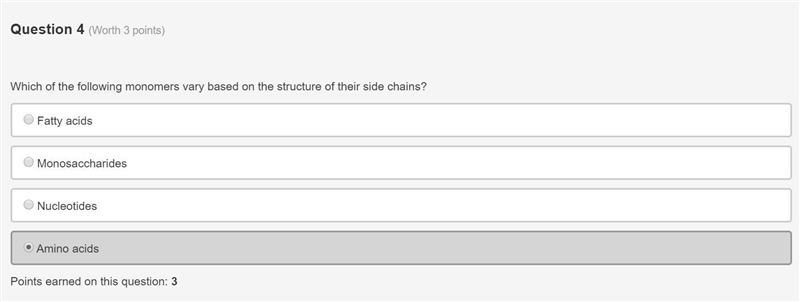 Which of the following monomers vary based on the structure of their side chains? A-example-1