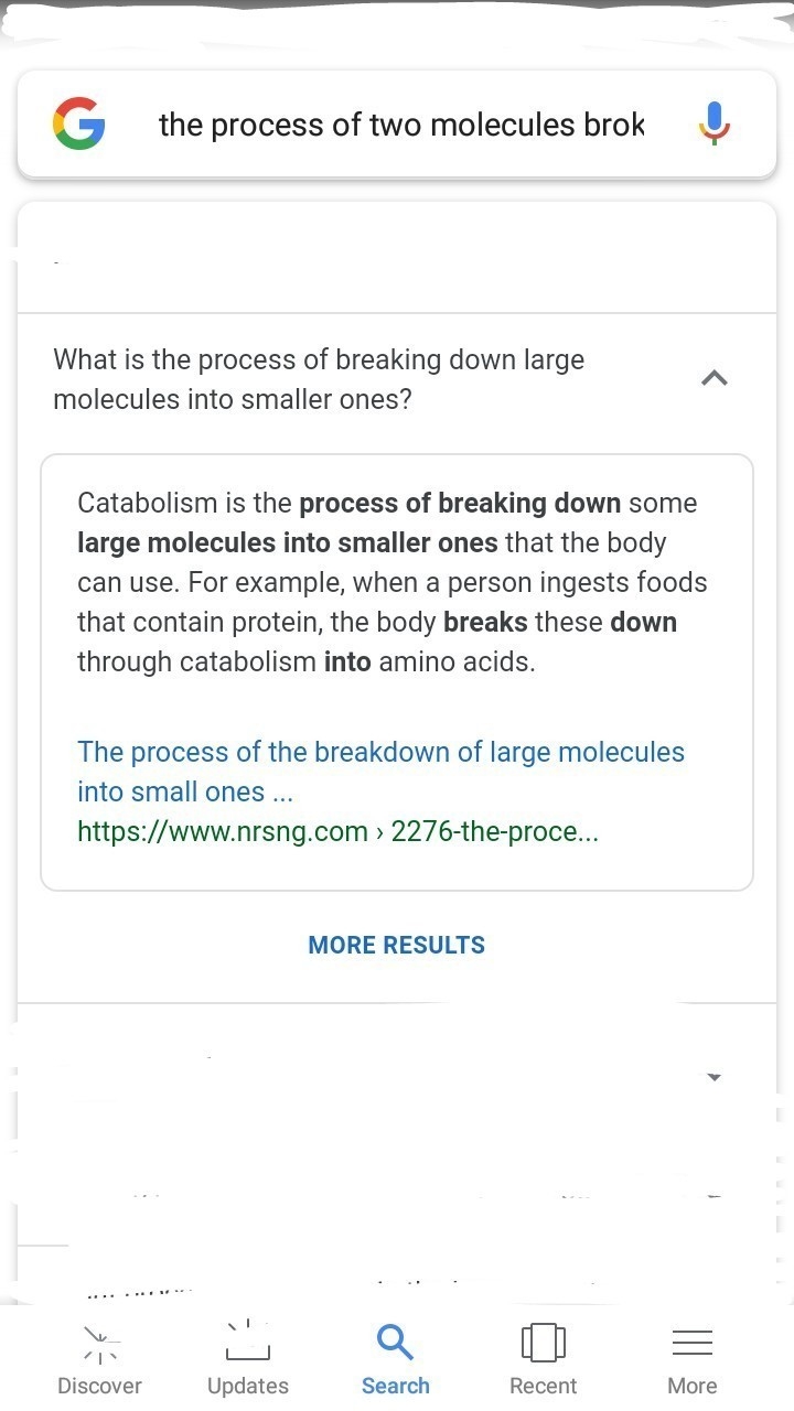 The process by which large molecules are broken down into smaller cones is called-example-1