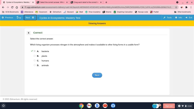 Select the correct answer. Which living organism processes nitrogen in the atmosphere-example-1