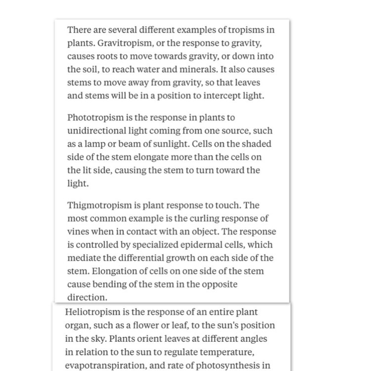 Identify and give examples of plant tropisms. I NEED THIS ANSWERED ASAP!!! PLEASE-example-1