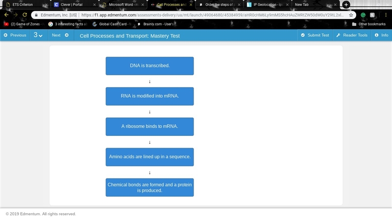 Order the steps of protein synthesis. Amino acids are lined up in a sequence. DNA-example-1