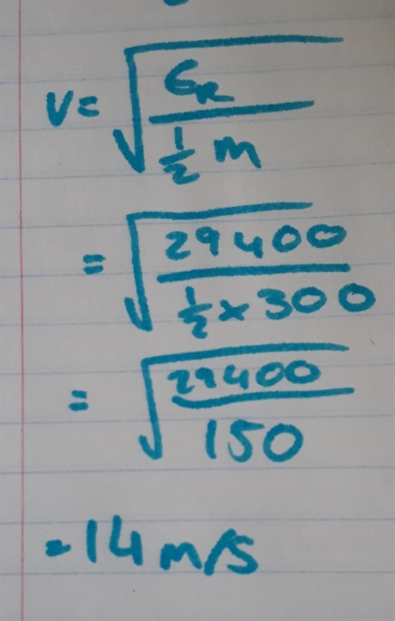 A horse a kenetic energy of 29, 400j. if the horse has a mass of 300kg what is the-example-1