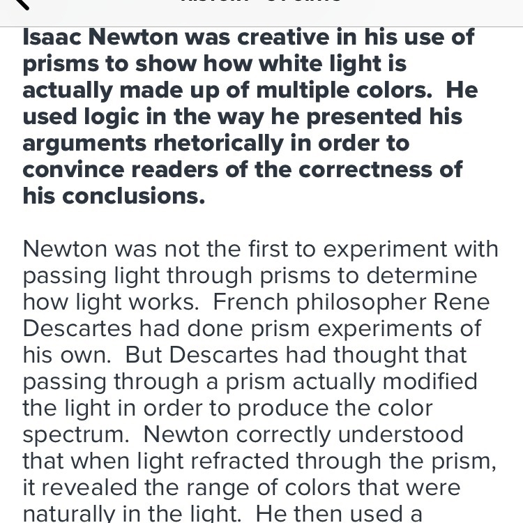 How did Newton use creativity in logic and his approach to investigating light-example-1